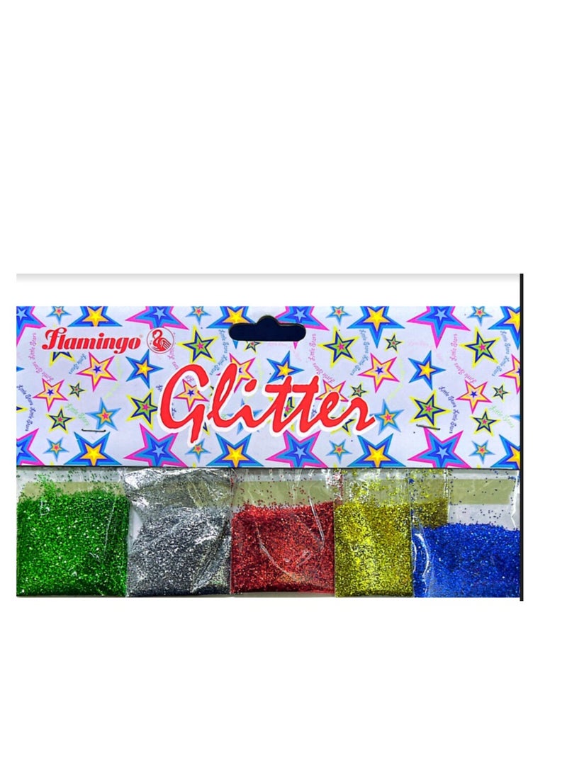 Flamingo 5  color 4gram Glitter Powder  Glitter Powder Multicolour Fine Glitter powder for art and craft Non-toxic and easy to clean up Easy application 5 Regular colors