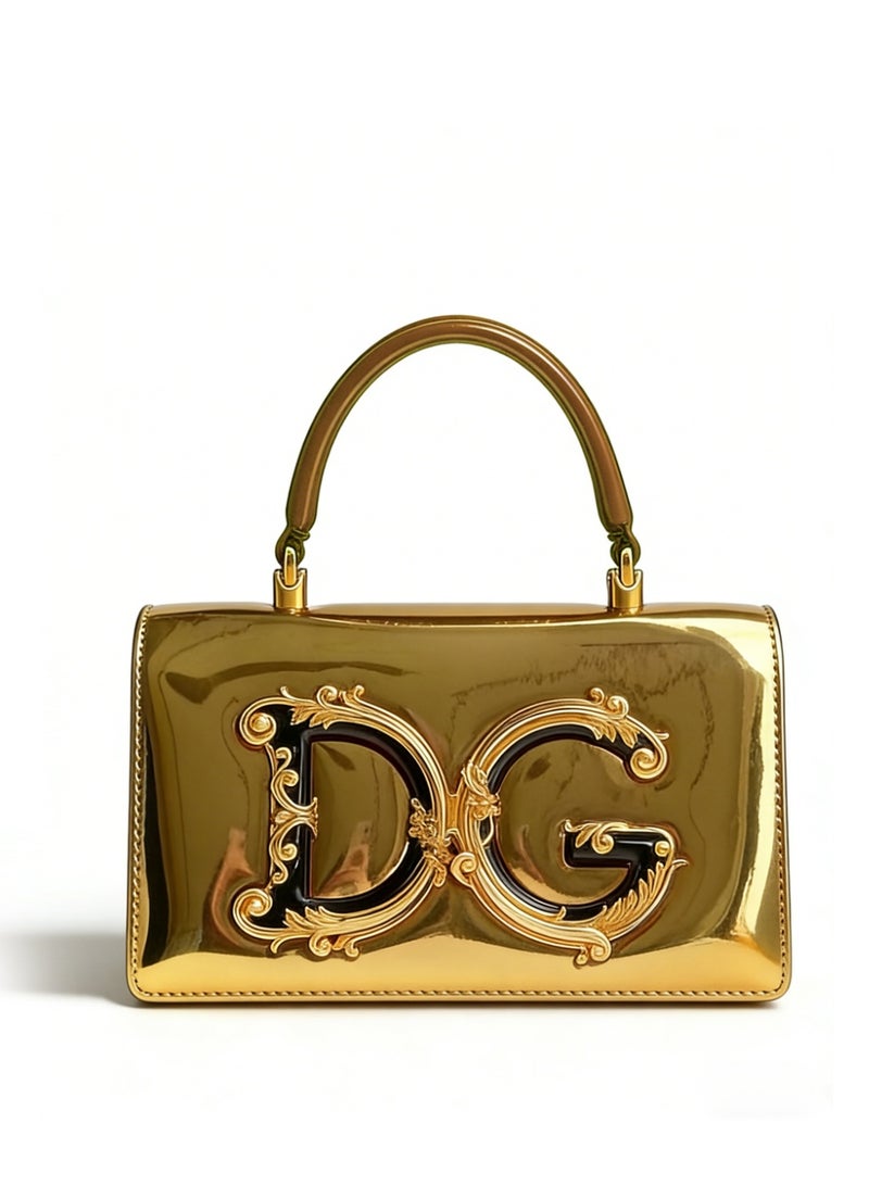 D&G Dolce&Gabbana Gold Handheld Mini Leather Bag, Women's Crossbody Bag, Women's Handbag, Women's Shoulder Bag, Women's Travel Bag, Women's Hobo Bag, Banquet Luxury Grand Logo Gold Leather Bag - Image 1