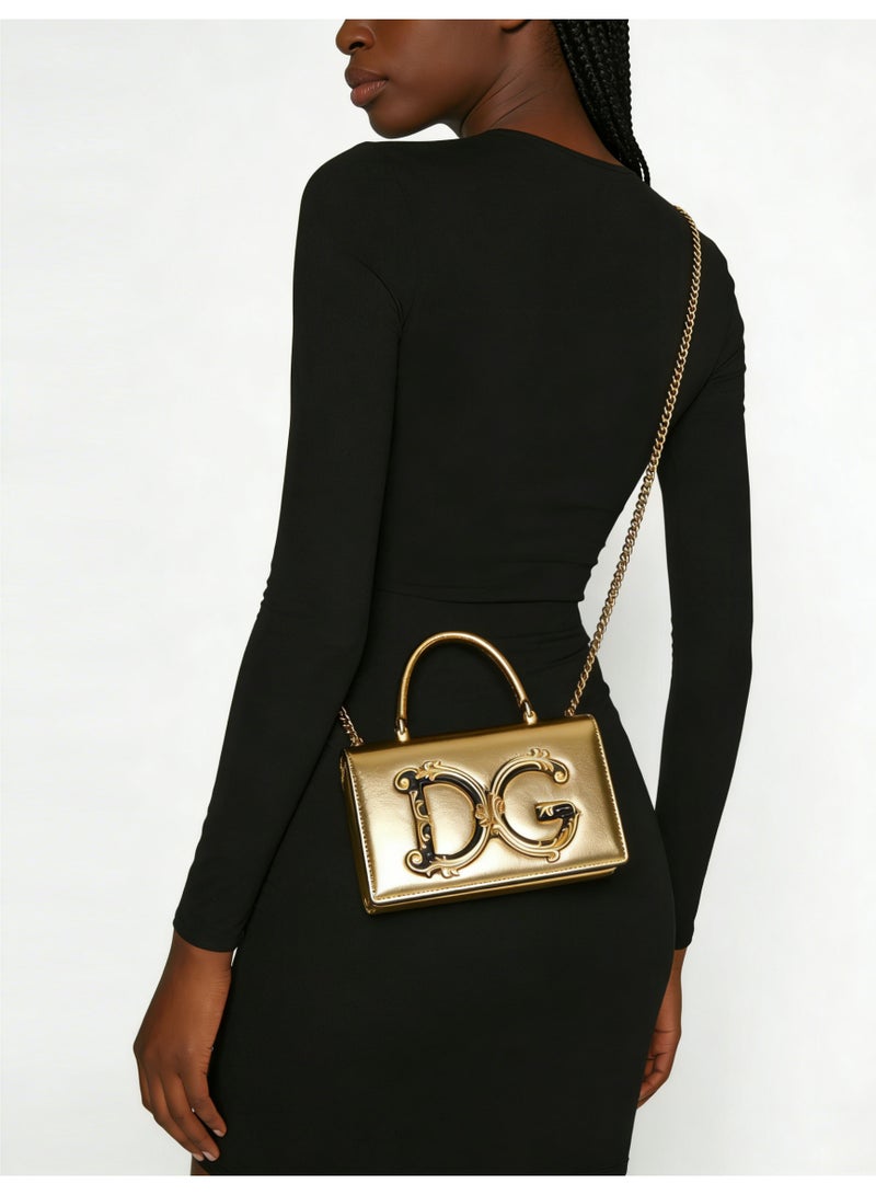 D&G Dolce&Gabbana Gold Handheld Mini Leather Bag, Women's Crossbody Bag, Women's Handbag, Women's Shoulder Bag, Women's Travel Bag, Women's Hobo Bag, Banquet Luxury Grand Logo Gold Leather Bag - Image 4