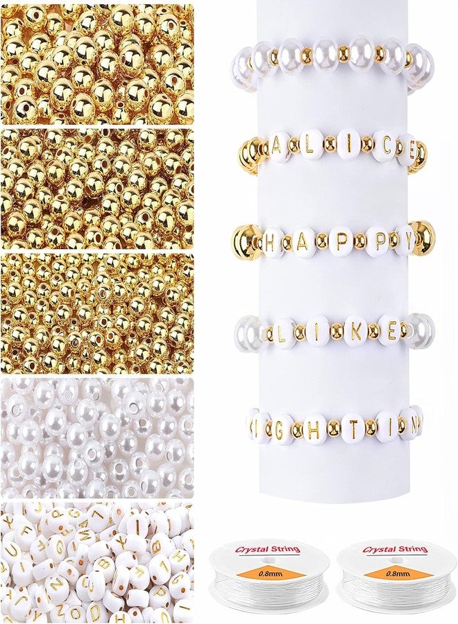 Qroof 1800Pcs Jewelry Making Kit - Gold Round Spacer Beads, Alphabet Beads, White Pearls, 2 Rolls Elastic String for DIY Craft - Image 1