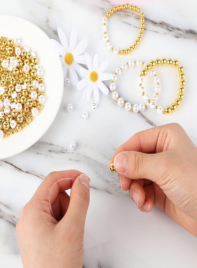 Qroof 1800Pcs Jewelry Making Kit - Gold Round Spacer Beads, Alphabet Beads, White Pearls, 2 Rolls Elastic String for DIY Craft - Image 3
