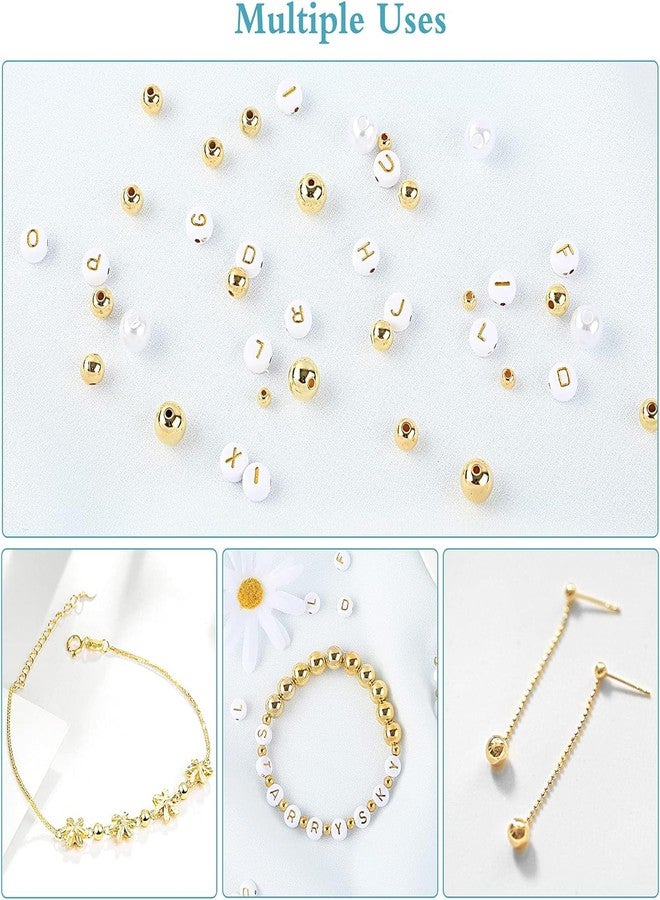 Qroof 1800Pcs Jewelry Making Kit - Gold Round Spacer Beads, Alphabet Beads, White Pearls, 2 Rolls Elastic String for DIY Craft - Image 4
