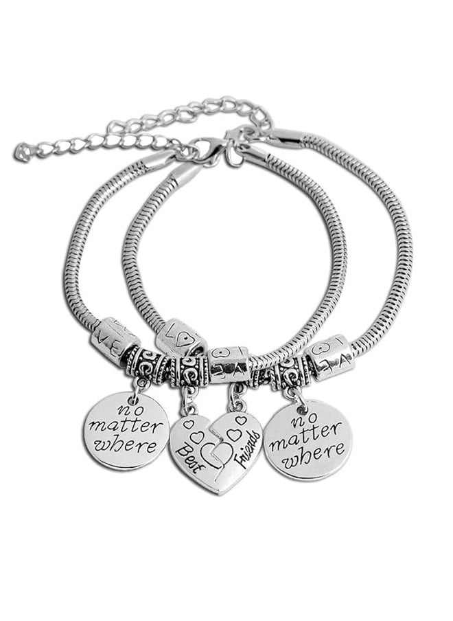 YELLOW CHIMES - Best Friends Forever Silver Plated 2 Pcs Heart Charm Couple Bracelet For Girls And Boys - Image 1