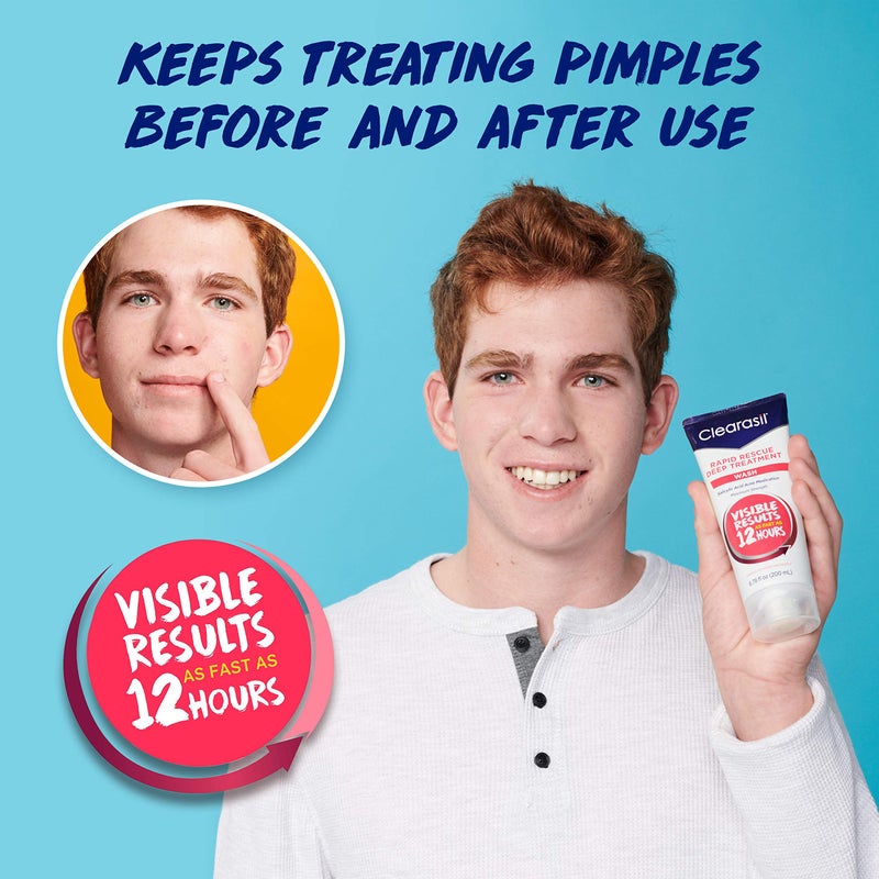 Clearasil غسول وجه Clearasil Rapid Rescue لعلاج حب الشباب العميق، قوة قصوى مع 2% حمض الساليسيليك، منظف وجه لحب الشباب، 6.78 أونصة سائلة (عبوة من 3)  - Image 5