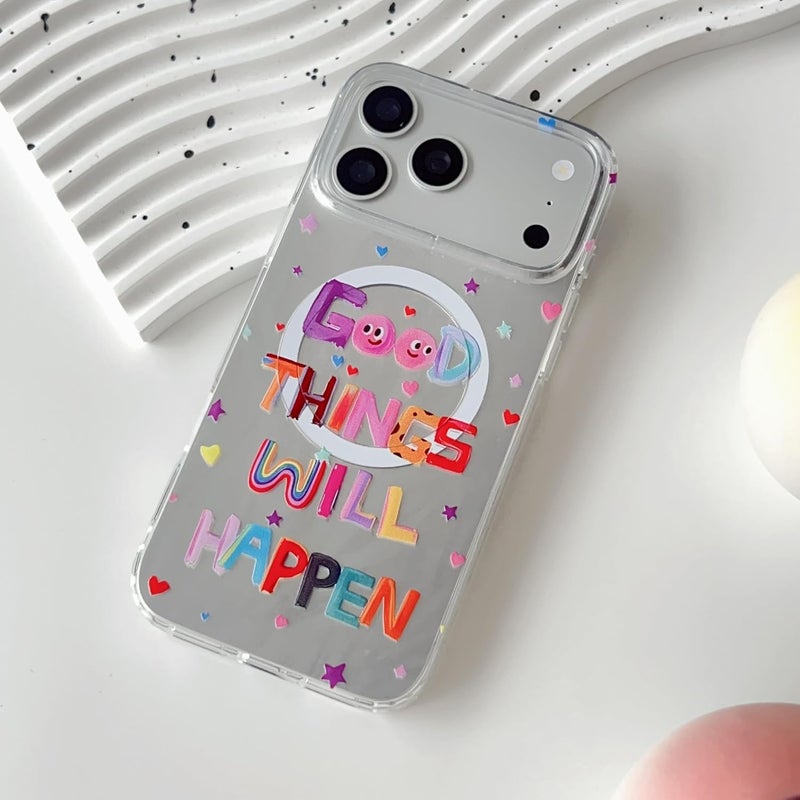 PANDACAMEL Compatible iPhone Air Magnetic Case, Shiny Colorful with Positive Quotes Heart Pattern, Strong Magnet, Hard TPU Cover, Anti-Scratch, Yellowing Resistant, Designed for Women Girls Teen - Image 1