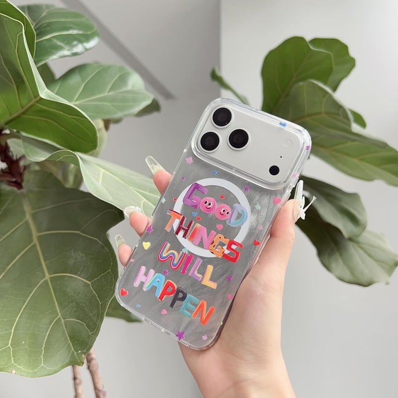 PANDACAMEL Compatible iPhone Air Magnetic Case, Shiny Colorful with Positive Quotes Heart Pattern, Strong Magnet, Hard TPU Cover, Anti-Scratch, Yellowing Resistant, Designed for Women Girls Teen - Image 4
