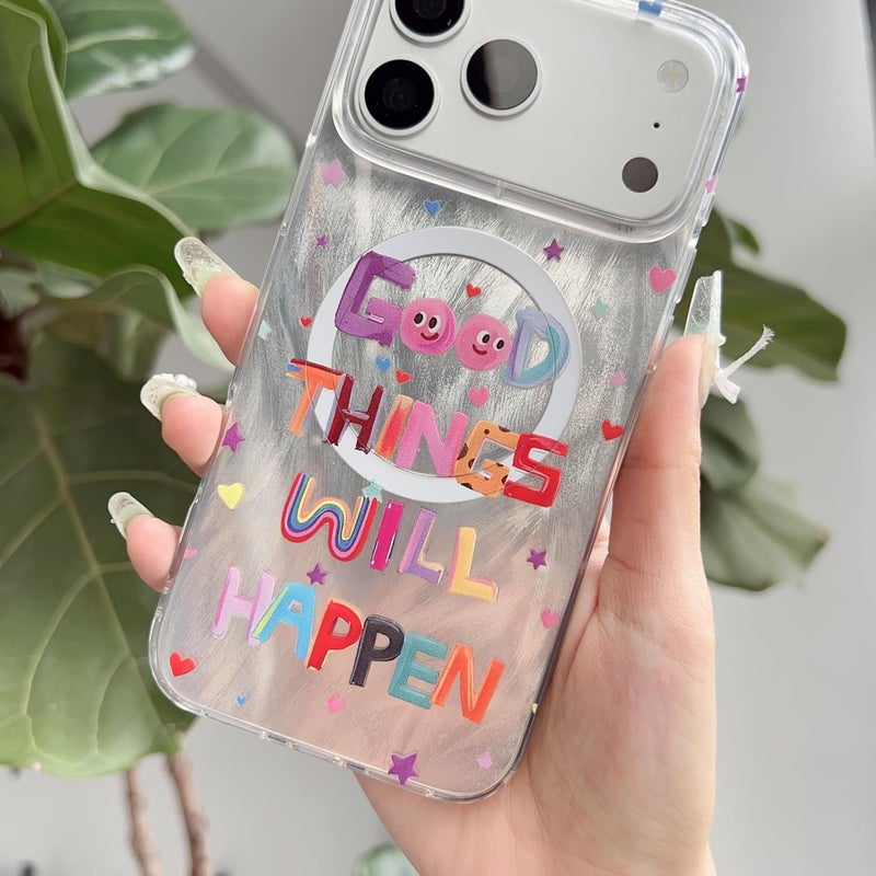 PANDACAMEL Compatible iPhone Air Magnetic Case, Shiny Colorful with Positive Quotes Heart Pattern, Strong Magnet, Hard TPU Cover, Anti-Scratch, Yellowing Resistant, Designed for Women Girls Teen - Image 5