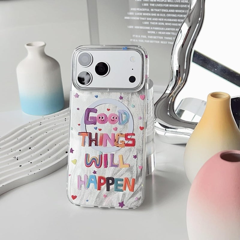 PANDACAMEL Compatible iPhone Air Magnetic Case, Shiny Colorful with Positive Quotes Heart Pattern, Strong Magnet, Hard TPU Cover, Anti-Scratch, Yellowing Resistant, Designed for Women Girls Teen - Image 3
