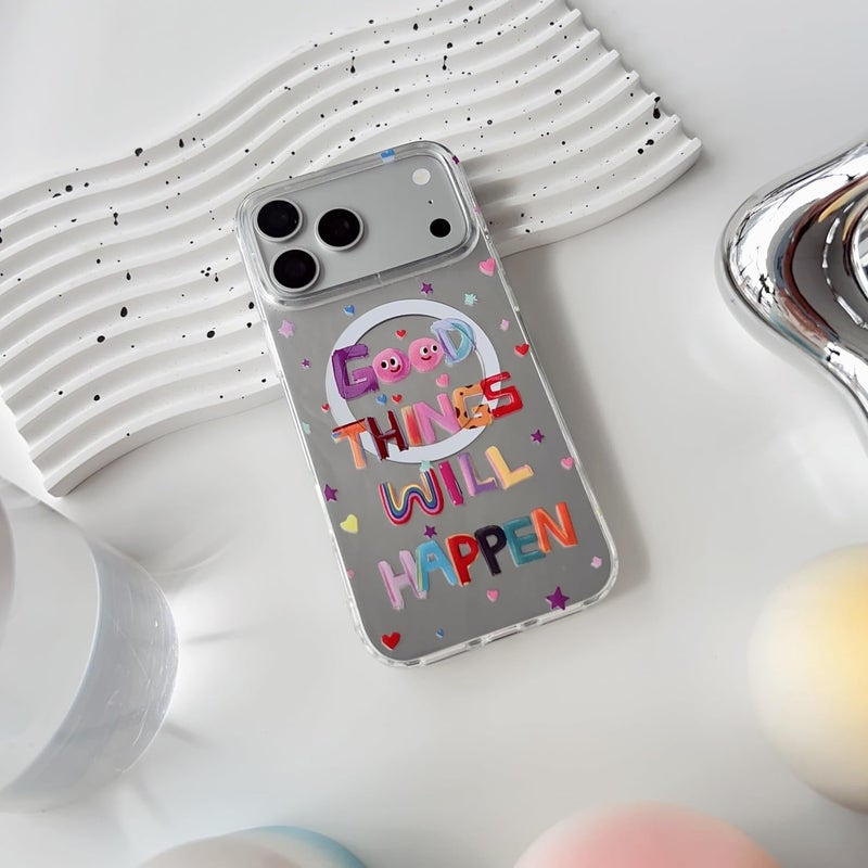 PANDACAMEL Compatible iPhone Air Magnetic Case, Shiny Colorful with Positive Quotes Heart Pattern, Strong Magnet, Hard TPU Cover, Anti-Scratch, Yellowing Resistant, Designed for Women Girls Teen - Image 2