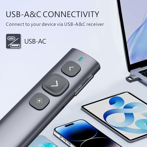 Norwii N95 Presentation Clicker with USB-A&C Receiver, PowerPoint Clicker for Presentation Remote, Rechargeable Wireless Presenter Pointer, Slide Advancer for PC/Laptop/e-Book (Green, USB-AC) - Image 2