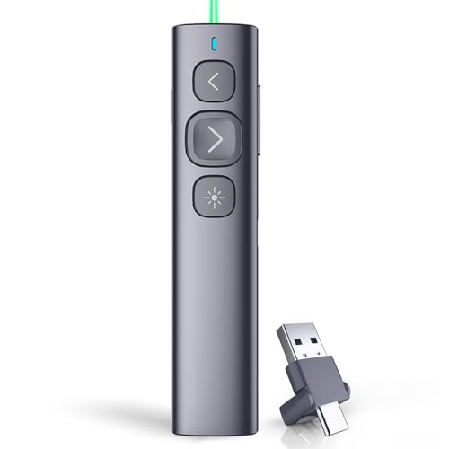 Norwii N95 Presentation Clicker with USB-A&C Receiver, PowerPoint Clicker for Presentation Remote, Rechargeable Wireless Presenter Pointer, Slide Advancer for PC/Laptop/e-Book (Green, USB-AC) - Image 1