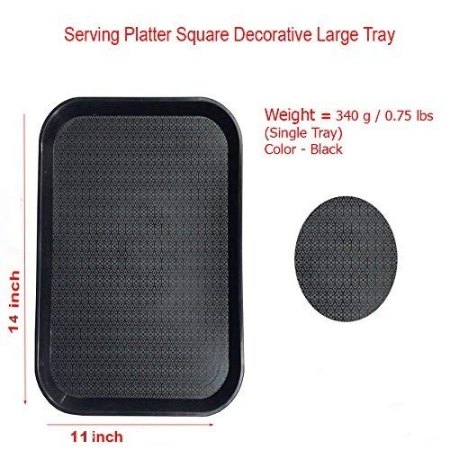Urmila Plastic® Serving Tray Platter Rectangular Shape Plastic Trays for Drink Breakfast Tea Dinner Coffee Salad Food for Dinning Table Home Kitchen 11x14 Inches Black - Image 2