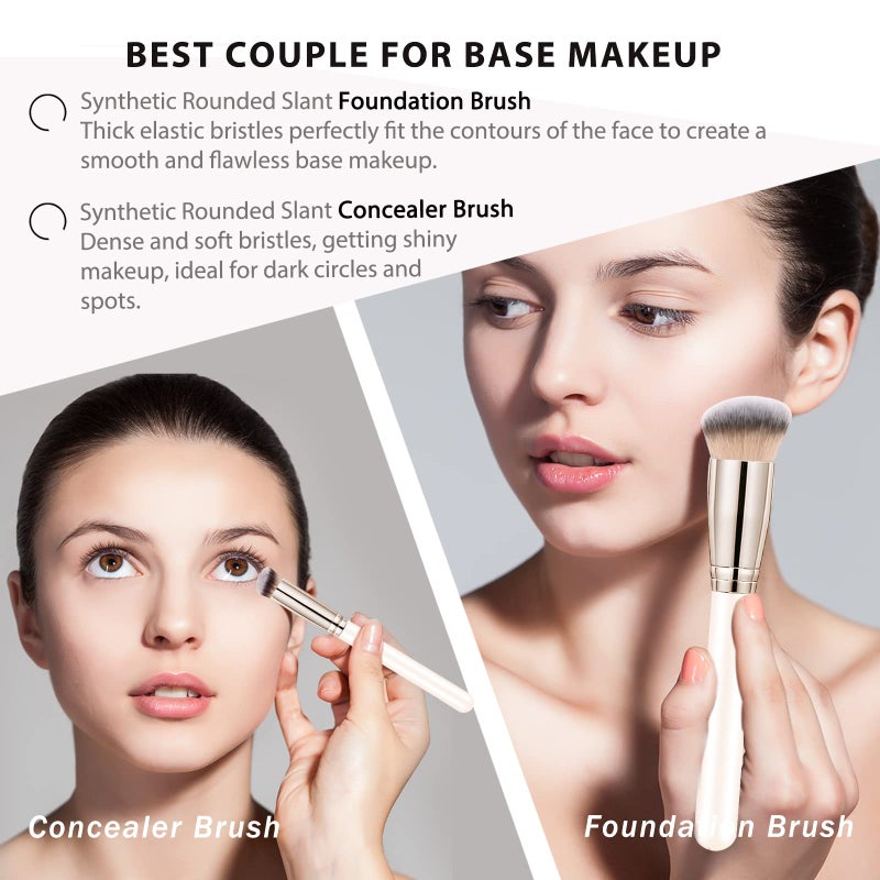 dpolla Makeup Brushes Dpolla Pro Foundation Brush and Flawless Concealer Brush Perfect for Any Look Premium Luxe Hair Contour Brush Perfect for Blending Liquid,Buffing,Cream,Sculpting,Mineral Makeup(White) - Image 3