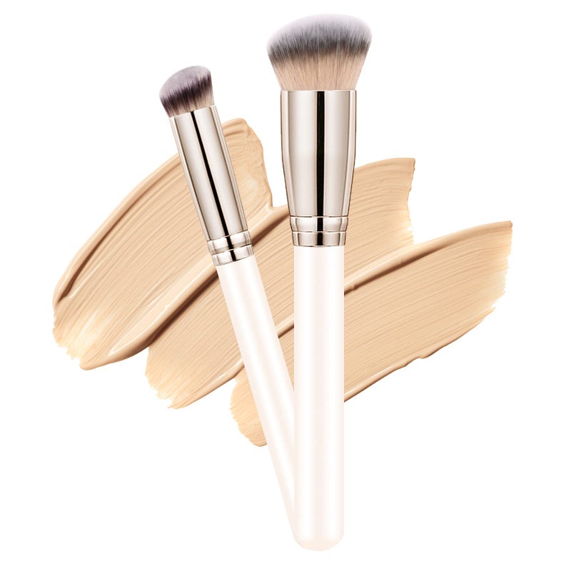 dpolla Makeup Brushes Dpolla Pro Foundation Brush and Flawless Concealer Brush Perfect for Any Look Premium Luxe Hair Contour Brush Perfect for Blending Liquid,Buffing,Cream,Sculpting,Mineral Makeup(White) - Image 1