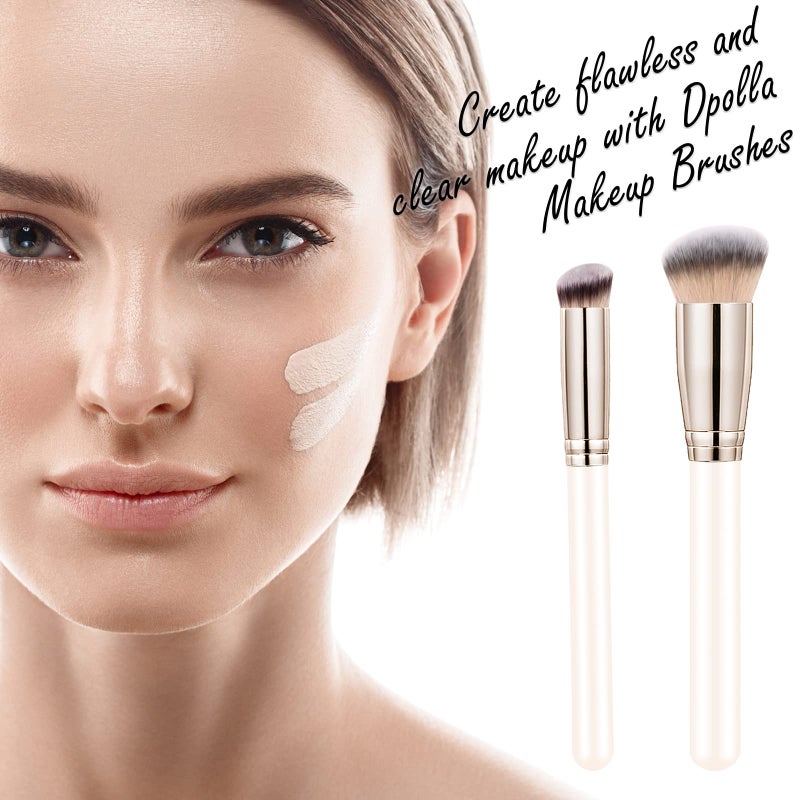 dpolla Makeup Brushes Dpolla Pro Foundation Brush and Flawless Concealer Brush Perfect for Any Look Premium Luxe Hair Contour Brush Perfect for Blending Liquid,Buffing,Cream,Sculpting,Mineral Makeup(White) - Image 2