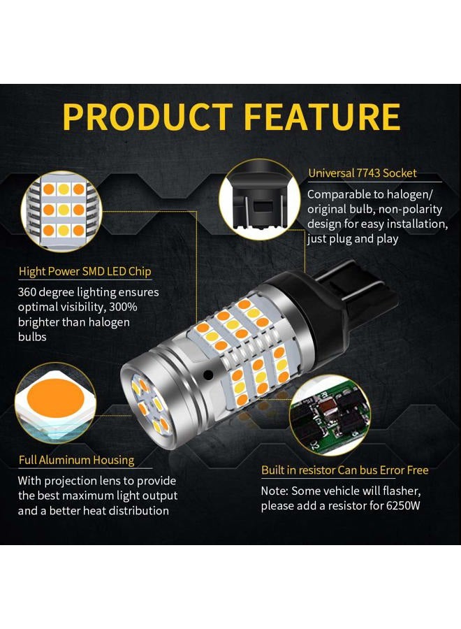 OPL5 2PCs 7443 Cabus Ready Error Free Switchback Amber LED Turn Signal Lights Bulbs White Side Lamp No Hyper Flash Built-in Load Resistor 7443 T20 7441 7505 W21W Led Bulbs (7443 White Amber) - Image 3