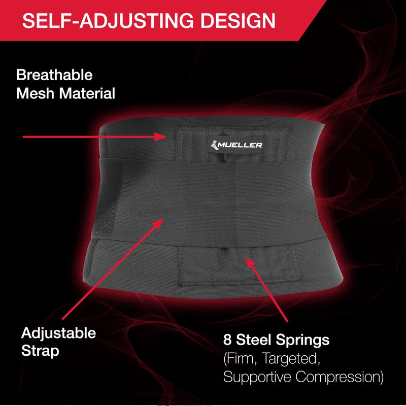MUELLER Sports Medicine Adjustable Back Brace, Ideal for Upper and Lower Back Pain, Relief & Support for Men and Women, Strains, Sciatica, Scoliosis, Black, Small - Image 5