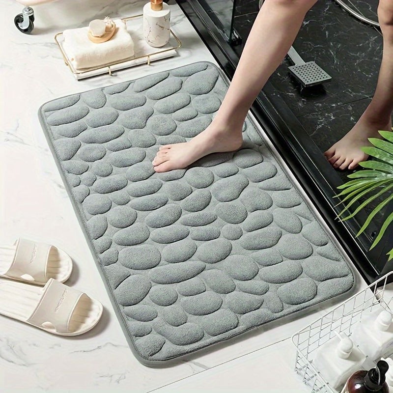 Navy Blue Stone Embossed Bath Mat Non Slip Super Absorbent Ultra Soft Premium Rug 50x80Cm For Bathtub Shower Bathroom Decor - Image 2