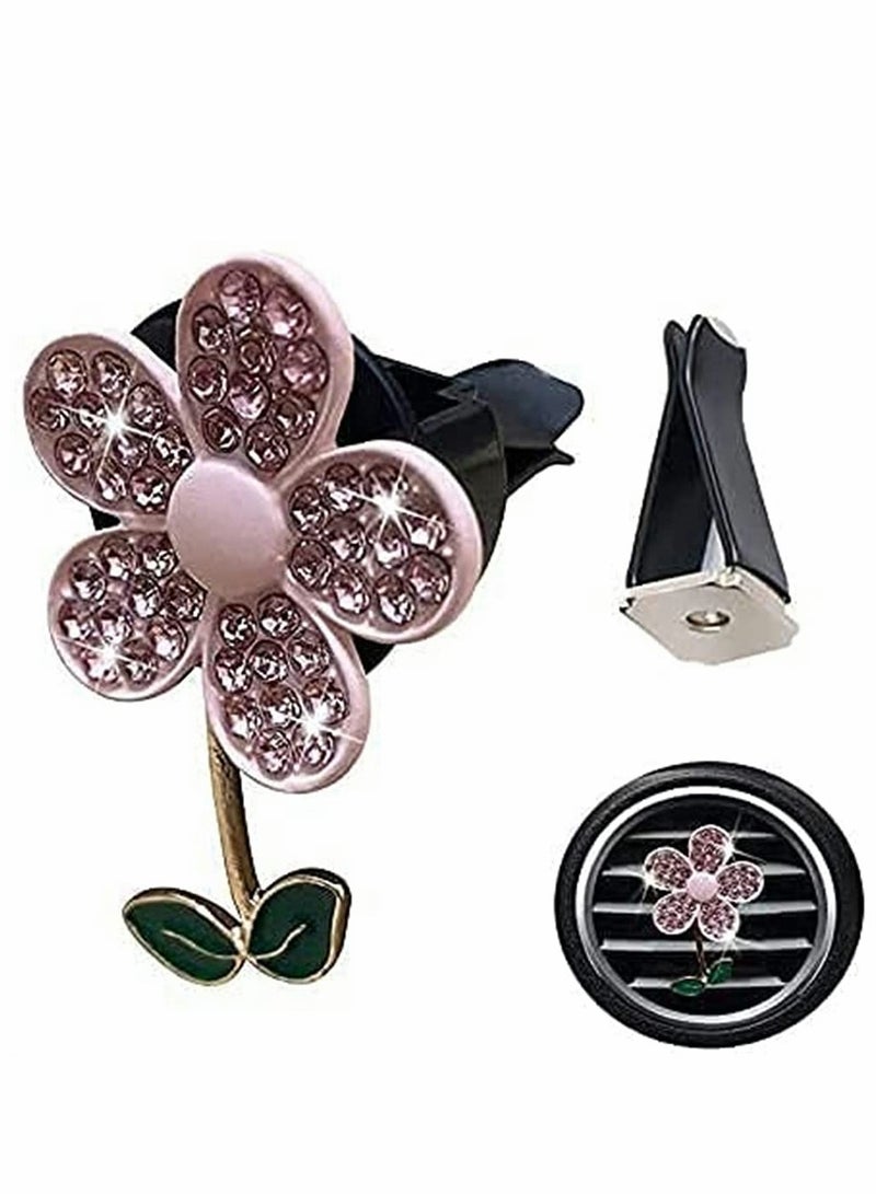 Excefore Sunflower Car air Conditioner Aromatherapy Clip, Sparkling Cute Flower Car Vent Decoration, Helpful For Car Air Circulator, Diamond Car Interior Accessories From Women (2 Pieces, Yellow, Pink) - Image 2