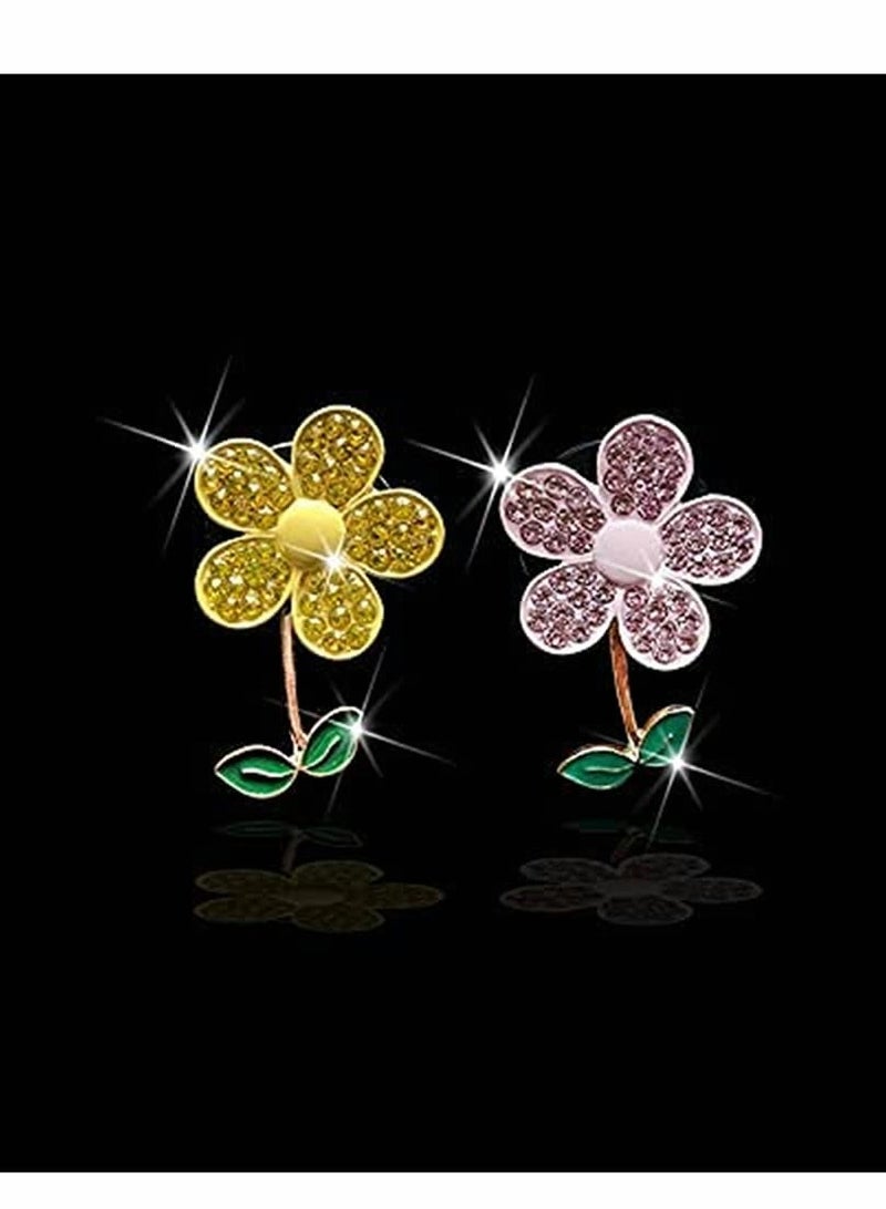Excefore Sunflower Car air Conditioner Aromatherapy Clip, Sparkling Cute Flower Car Vent Decoration, Helpful For Car Air Circulator, Diamond Car Interior Accessories From Women (2 Pieces, Yellow, Pink) - Image 4
