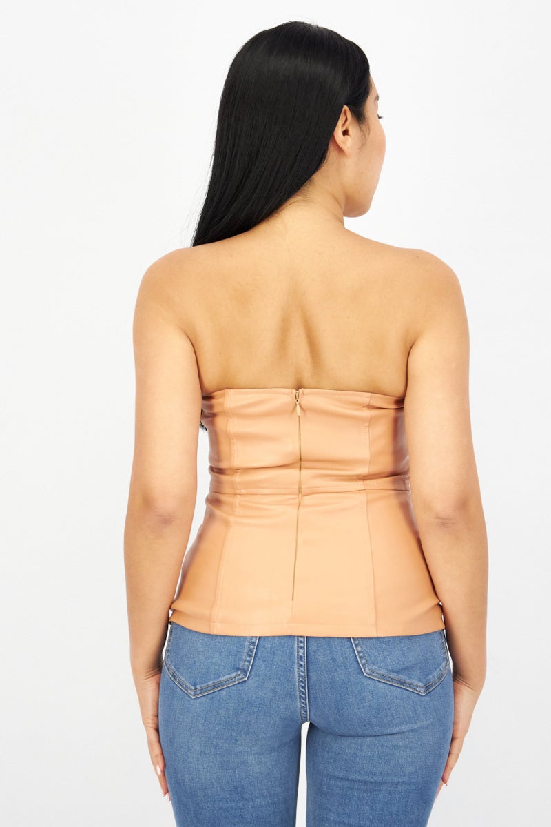 4th & Reckless Women Straight Across Strapless Plain Tops, Brown  - Image 2