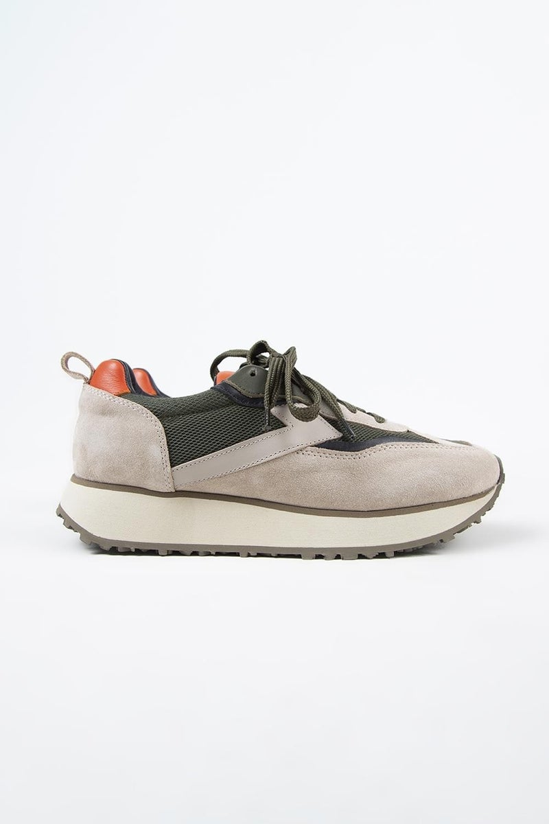 Krahe Moreno Men's Leather Lace-Up Beige-Khaki Sneakers  - Image 2