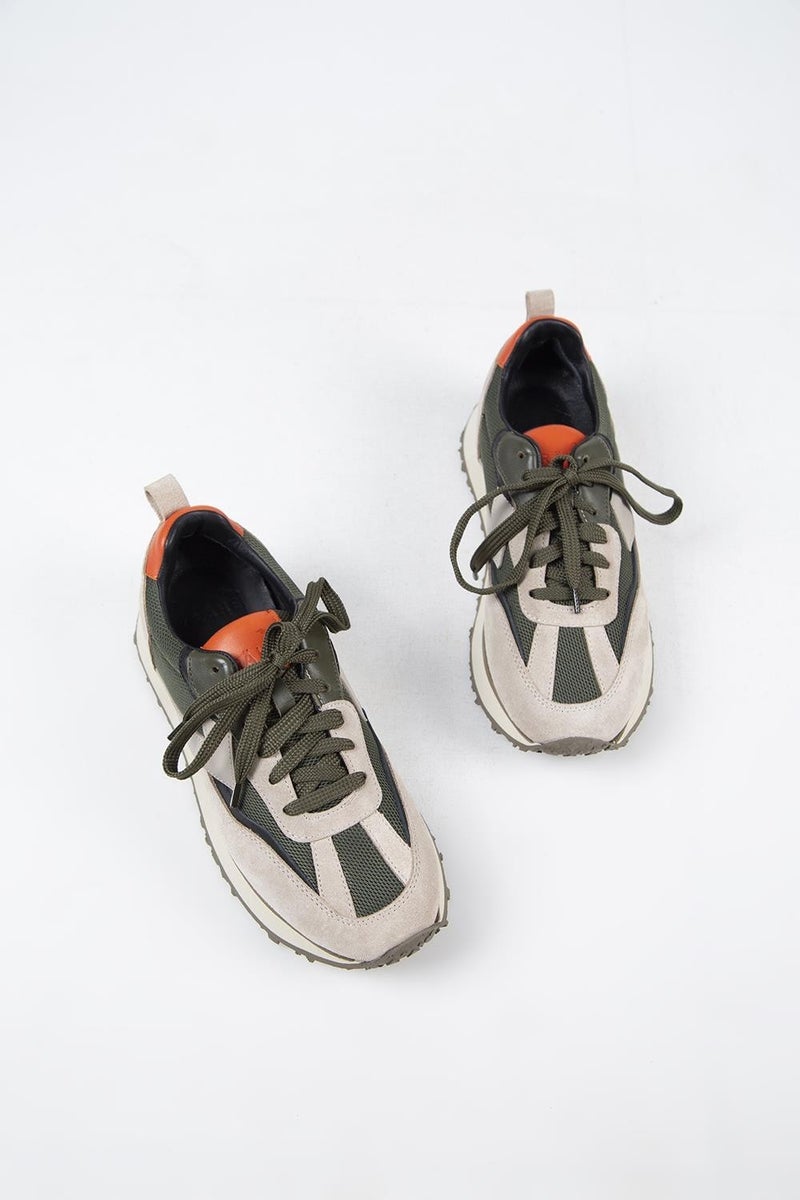 Krahe Moreno Men's Leather Lace-Up Beige-Khaki Sneakers  - Image 5
