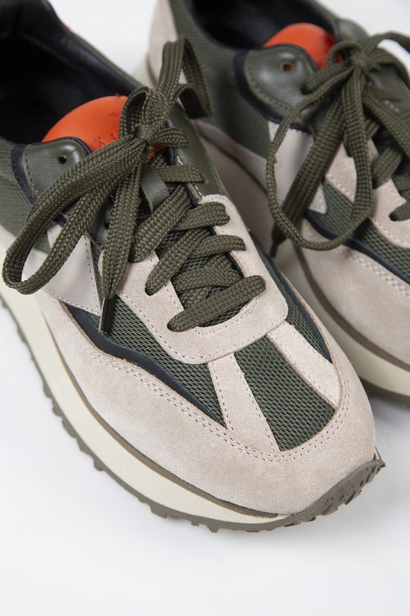 Krahe Moreno Men's Leather Lace-Up Beige-Khaki Sneakers  - Image 4
