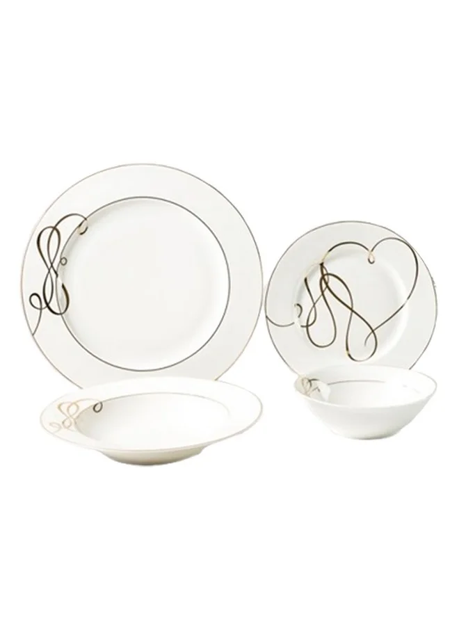 Bien Servi 16-Piece Heart Design Newbone Dinner Set White and Gold 29 x 33.5 x 35.5 cm 133023