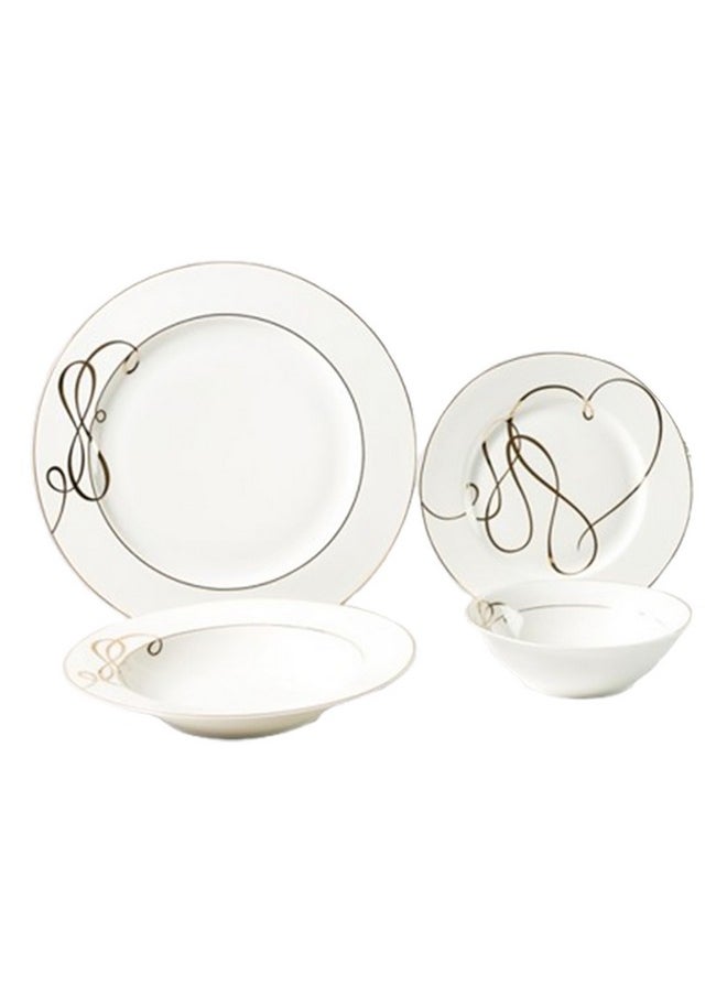 Bien Servi 16-Piece Heart Design Newbone Dinner Set White and Gold 29 x 33.5 x 35.5 cm 133023 