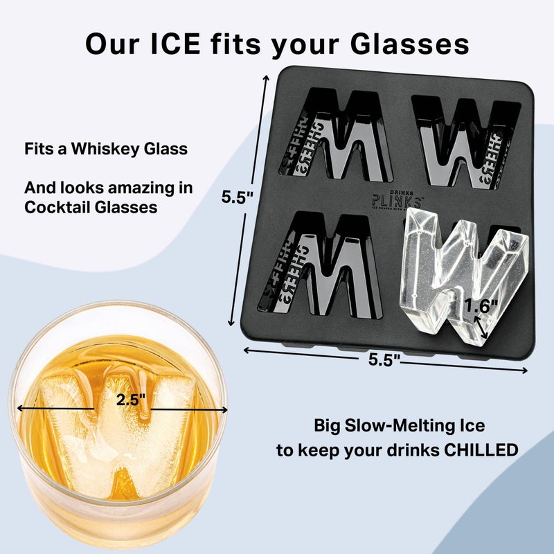 DrinksPlinks Letter W Ice Cube Mold - Custom Silicone Whiskey Ice Cubes Mold â€“ Personalized Monogram W Large Tray for Cocktails & Initials Drinks - Big Bourbon Ice Cube Molds - Fun Customized Gifts - Image 4