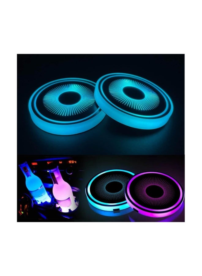 OSHIMA 2PCS LED Cup Holder Lights, Color Changing Car Coasters with USB Rechargeable Battery, Luminescent Cool Car Accessories, Cars Interior Accessories for Teens, Lights Interior for Men & Women - Image 1