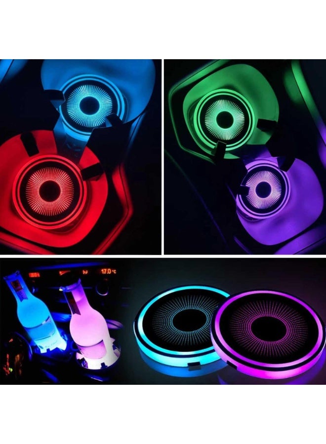 OSHIMA 2PCS LED Cup Holder Lights, Color Changing Car Coasters with USB Rechargeable Battery, Luminescent Cool Car Accessories, Cars Interior Accessories for Teens, Lights Interior for Men & Women - Image 2