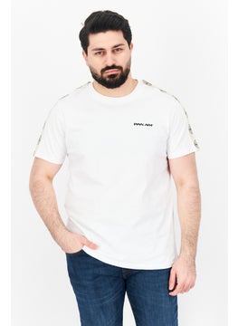 Men Crew Neck Short Sleeves Brand Logo T-Shirt, White
