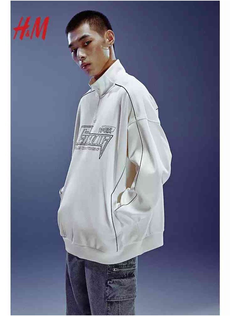 H and M - HM New Stand Up Collar High Neck Loose Long Sleeved Pullover Top - Image 1