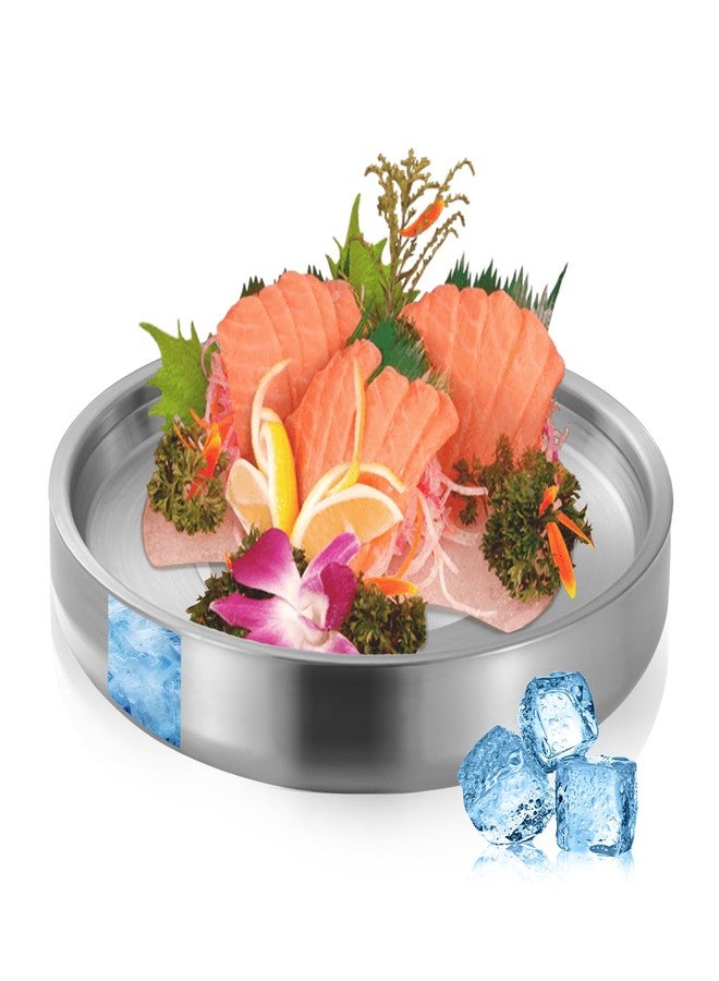 Yitexin 11" 304 Stainless Steel Cold Chilled Serving Tray with Ice Chamber, Silver Shrimp Cocktail Serving Dish, Appetizer Cooling Chilled Party Platter with Ice Underneath for Party Buffets (28cm) - Image 1