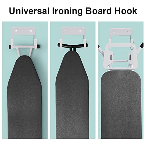 EXCLEN Ironing Board Hanger Wall Mount Ironing Board Holder Organizer Wall Rack for Laundry Rooms Storage Rack Hanging Shelf Hanger (White) - Image 5