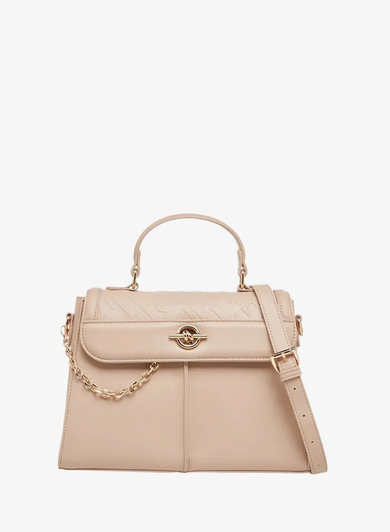 ELLE Logo Embossed Satchel Bag with Detachable Strap