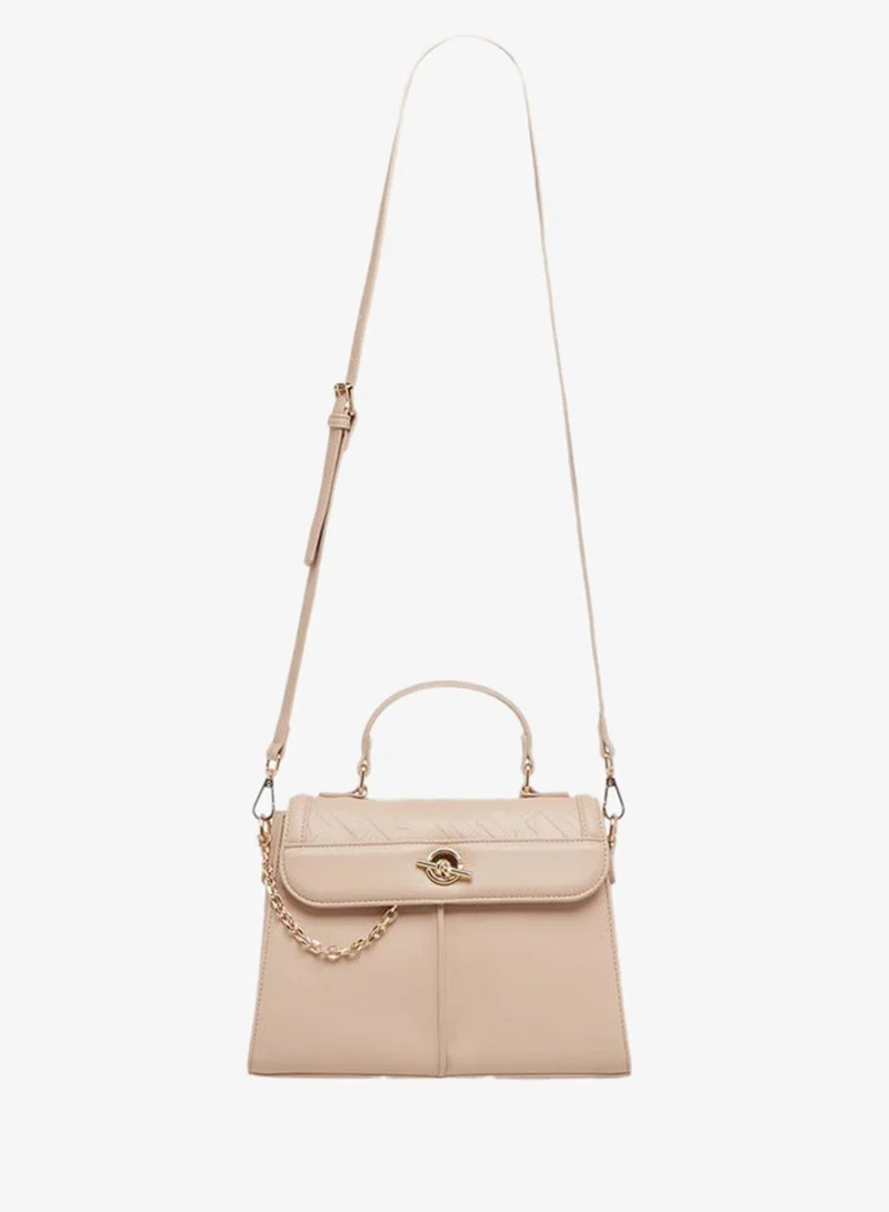 ELLE Logo Embossed Satchel Bag with Detachable Strap