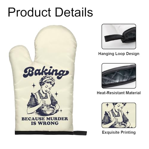 DYJYBMY Baking Because Murder is Wrong Funny Oven Mitts and Pot Holder Set, Humorous Vintage Lady Kitchen Gadgets for Women, Birthday Gifts for Bake Lover Chef, Hostess Gifts for Mom Wife Sister BFF - Image 3