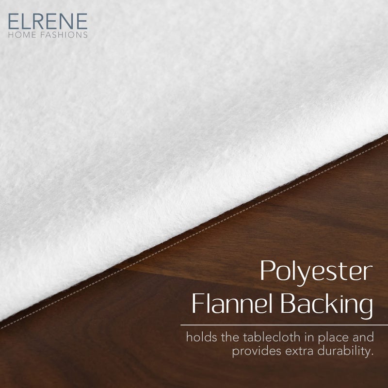 Elrene Home Fashions Camile Floral Damask-Scroll Water- and Stain-Resistant Vinyl Tablecloth with Flannel Backing, 60 Inches X 84 Inches, Oval, Blue - Image 3