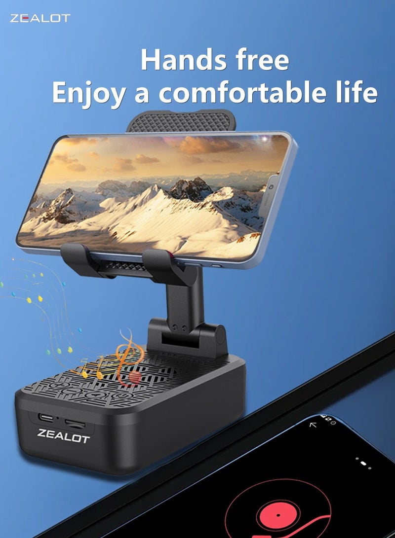 Zealot ZEALOT Z7 10W Bluetooth Speakers Folding Mobile Phone Holder 2 in 1, Outdoor Portable Speaker Loud Stereo Subwoofer, Desktop Foldable Phone Stand with Speaker, TF Card/ Wireless Multifunctional Speaker, Height And Angle Adjustable Phone Stand  - Image 4