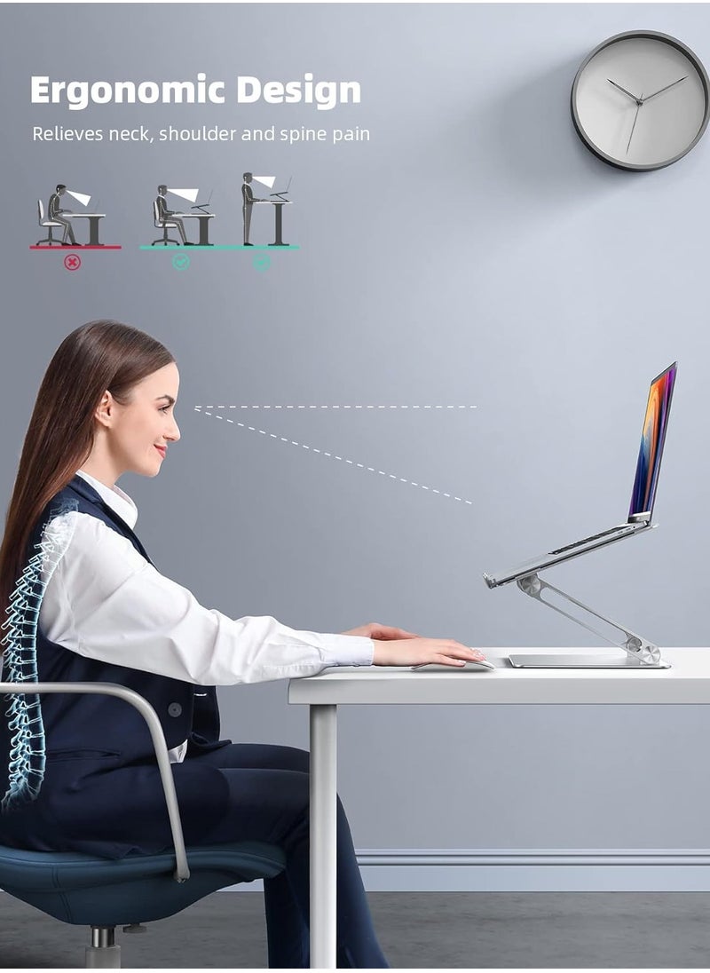 ماركة غير محددة حامل لاب توب بتصميم قابل للطي وارتفاع للتعديل ومريح للاب للمكتب، متوافق مع ماك بوك اير برو وديل XPS واتش بي (10-17 بوصة) - فضي  - Image 2