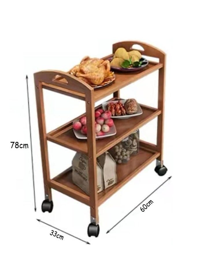 Bamboo Serving Trolley, 3-Tier (60×33×78 cm) Rolling Utility Cart with 360° Rotating Lockable Wheels – Eco-Friendly Kitchen, Bar & Home Storage Organizer - Image 4