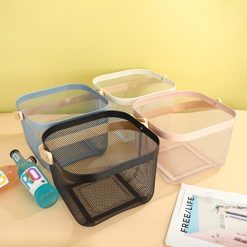 Nordic Light Luxury Iron Portable Storage Basket Wooden Handle Curled Fruit And Vegetable Basket Home Hollow Storage Basket - Image 5