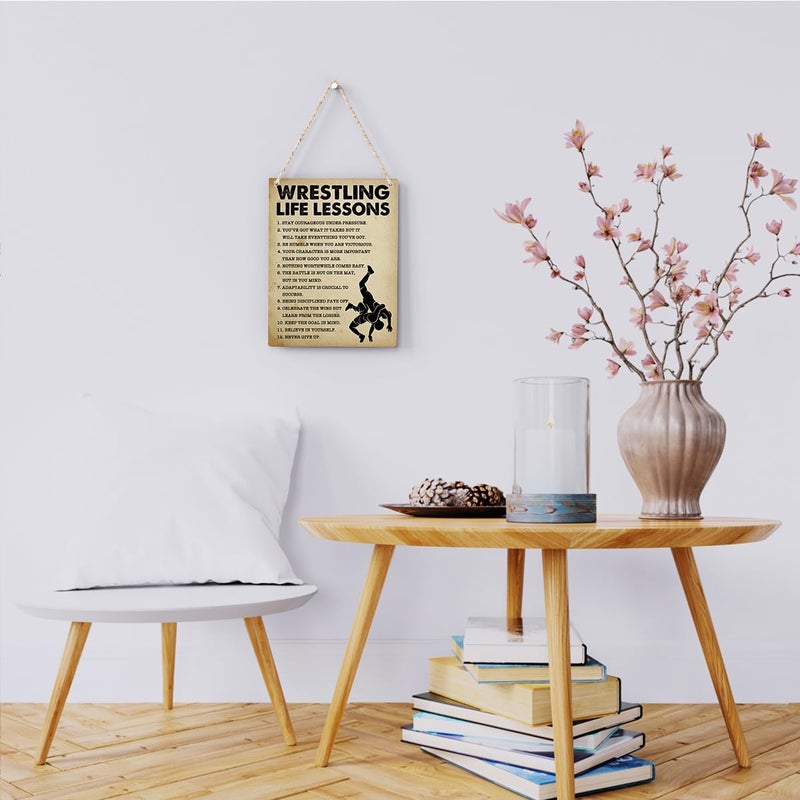 BELLOWDEER Wrestling Life Lessons Wood Sign Inspirational Wrestling Wall Decor Art, Motivational Wrestling Quotes Wall Art Decor Signs for Home Office Bedroom Decoration, Senior Team Gifts, 8x10 Inches - Image 2