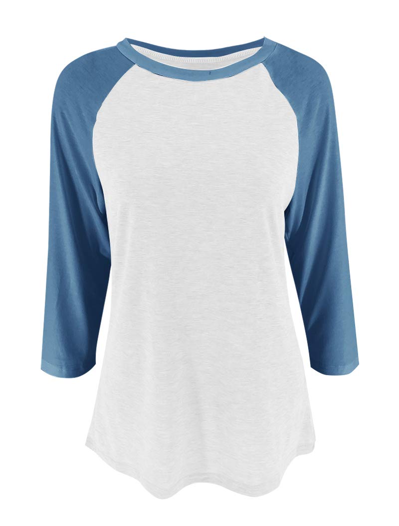 Bingerlily Women's Casual T-Shirts 3/4 Sleeve Color Block Cute Tops Comfy Blouses (Blue,Large) - Image 5
