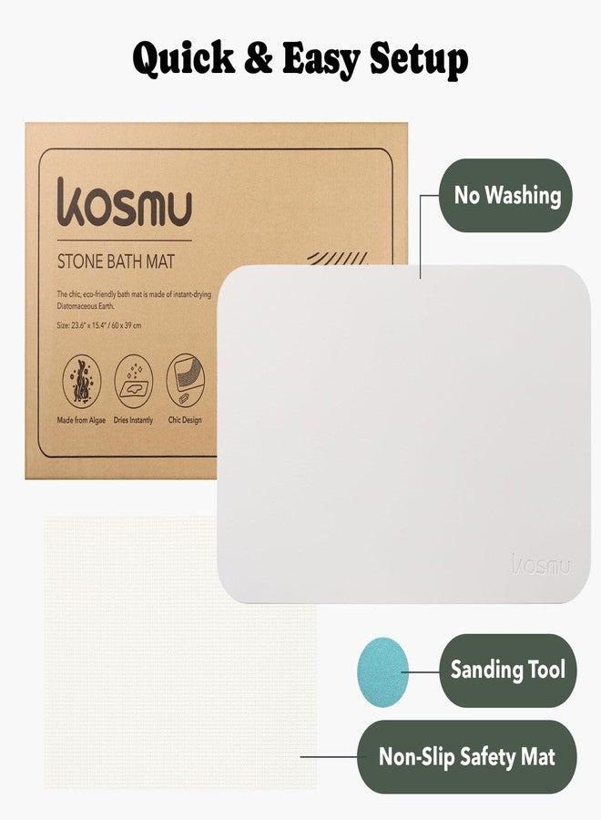 KOSMU Diatomaceous Earth Mat | Non-Slip Super Absorbent Quick Drying Bathroom Shower Floor Mat (Minimalist/Bone) - Image 4
