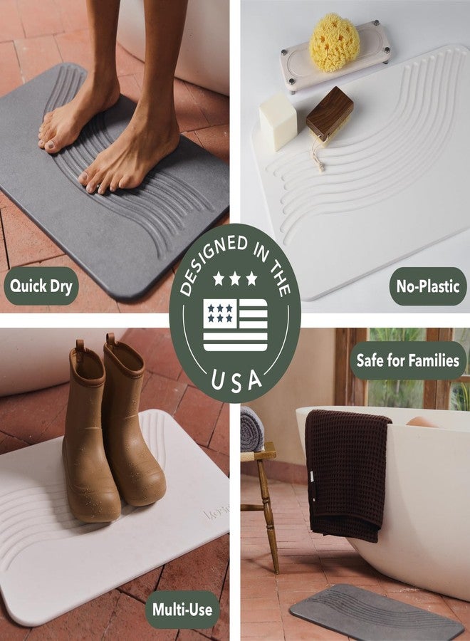 KOSMU Diatomaceous Earth Mat | Non-Slip Super Absorbent Quick Drying Bathroom Shower Floor Mat (Minimalist/Bone) - Image 3