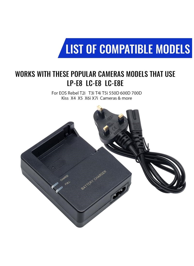 GUDOO - LC-E8 Quick Battery Charger Compatible with LC-E8 LP-E8 Battery for Canon EOS Rebel T2i T3i T4i T5i 550D 600D 650D 700D X4 X5 X6 X6i X7i, Not for Rebel T2, T3, T4, T5 - Image 1